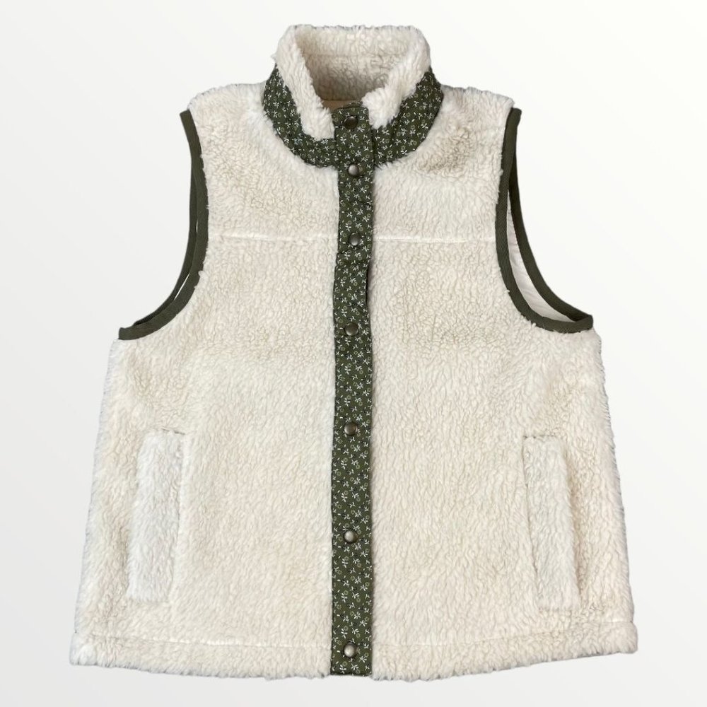 Madewell (Re)sourced Faux-Shearling Womens Vest Sherpa Fleece Cream Green Floral
